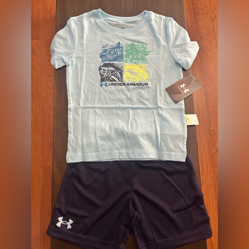 NWT Under Armour Boys Graphic T-Shirt & Shorts Matching Set | Size 4